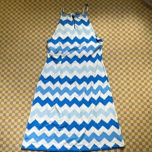 Women's J. Mclaughlin Maria Halter Dress White & Blue Sz M